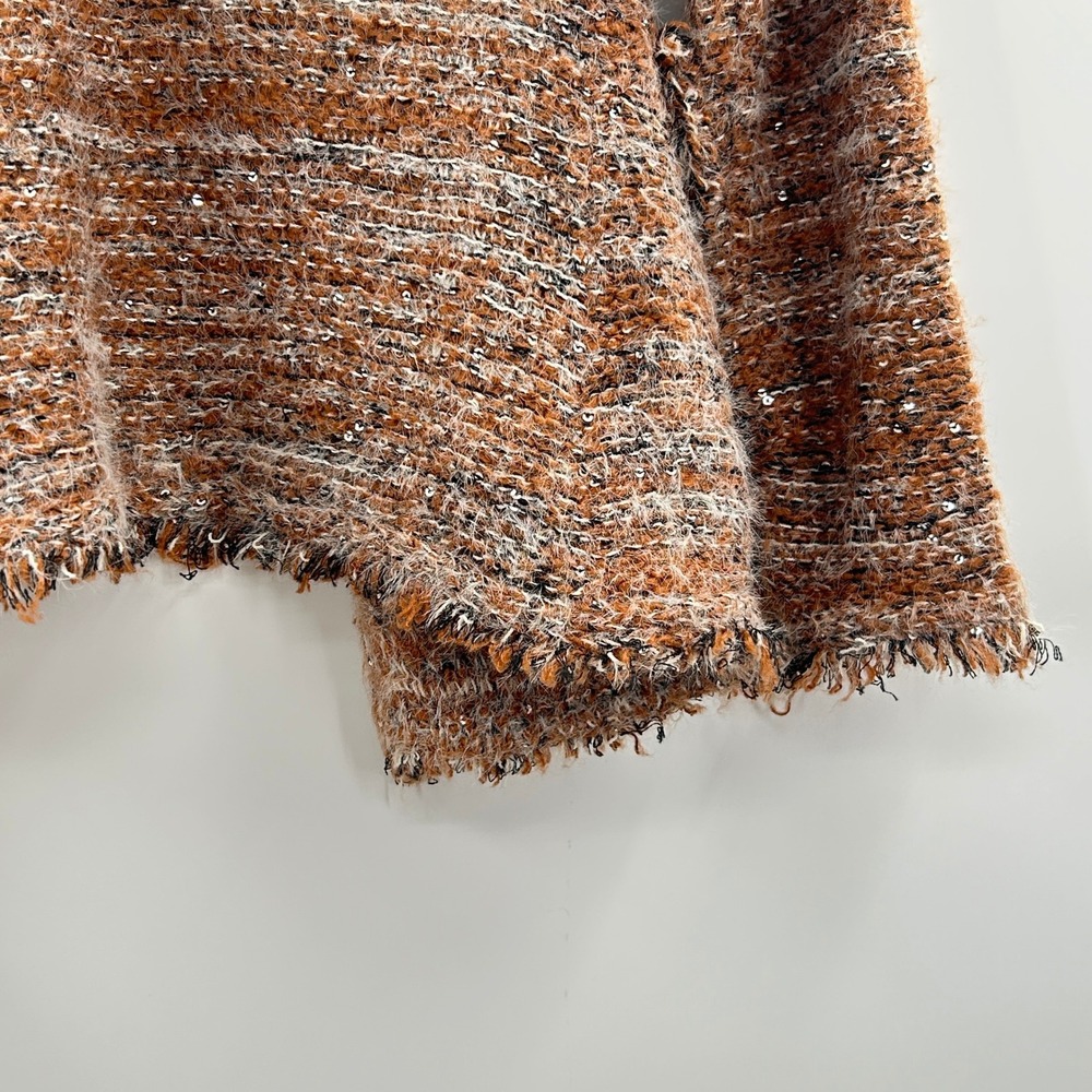 Sioni Bouclé Fringe Cardigan Brown Tweed Knit Jacket Gold Buttons XS Quiet Lux - Picture 10 of 11